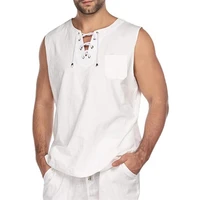 mens shirt casual summer men solid color sleeveless v neck bandage pocket vest shirt oversize tank top men clothing 5 colors