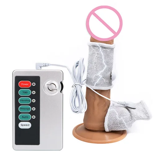 БДСМ секс с электрическим шоком кольца дял пениса мошонки рукавом