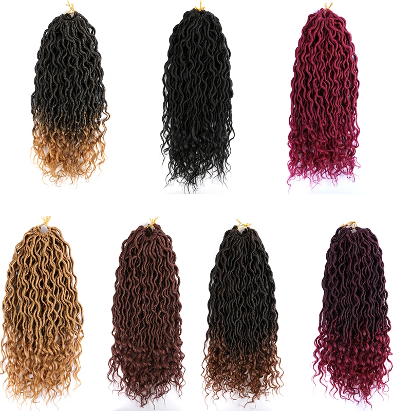 

Wavy Faux Locs Hair with Curly Ends 18Inch Afro Goddess Faux Locs Braiding Hair Extension Synthetic Crochet Hair for Black Women