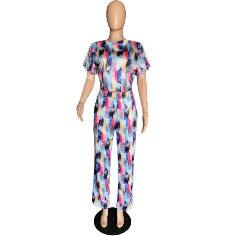 

Zoctuo Plus Size XL-5XL Women'S Two Piece Set Gradient Color Crop T-Shirt Top Trousers Sets Casual O-Neck Two Piece Pants Set