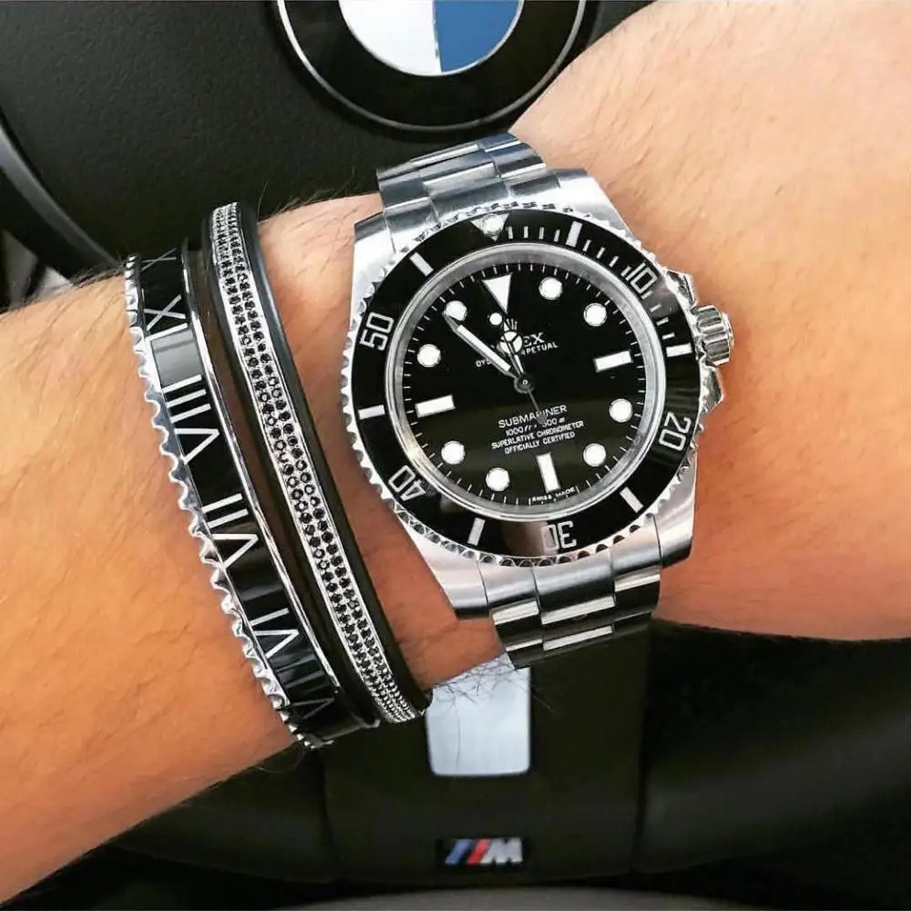 

Fashion New Style Men Women Open Bangle Black Silicone Hand Armband Classic Vintage Style Micro CZ Bracelet For Couple Jewelry