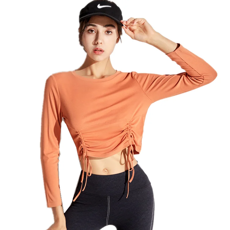 

Новинка, осенний спортивный топ, женская футболка для фитнеса, эластичный дышащий укороченный Топ с длинным рукавом для тренажерного зала и...