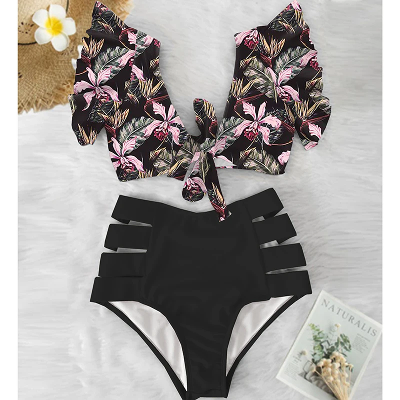 Женский раздельный купальник с цветочным принтом бикини оборками на Подоле и