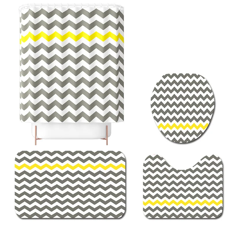

Simple Style Bath Mat Bathroom Carpet Rug Absorbent Toilet Seat Cushion and Anti-slip Foot Rug Set Home Decor Shower Curtain Set