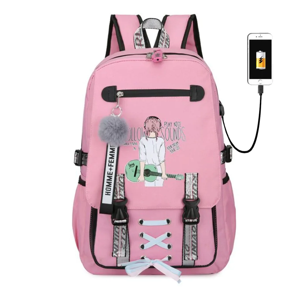 Милый школьный ранец для девочек и студентов, Женский дорожный рюкзак с защитой от кражи и USB-зарядкой для ноутбука, модная женская сумка для...