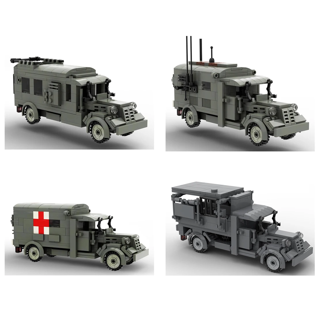 

hot military WWII technical Germany army opels transport command Medical supply vehicles war weapon block model bricks toys gift
