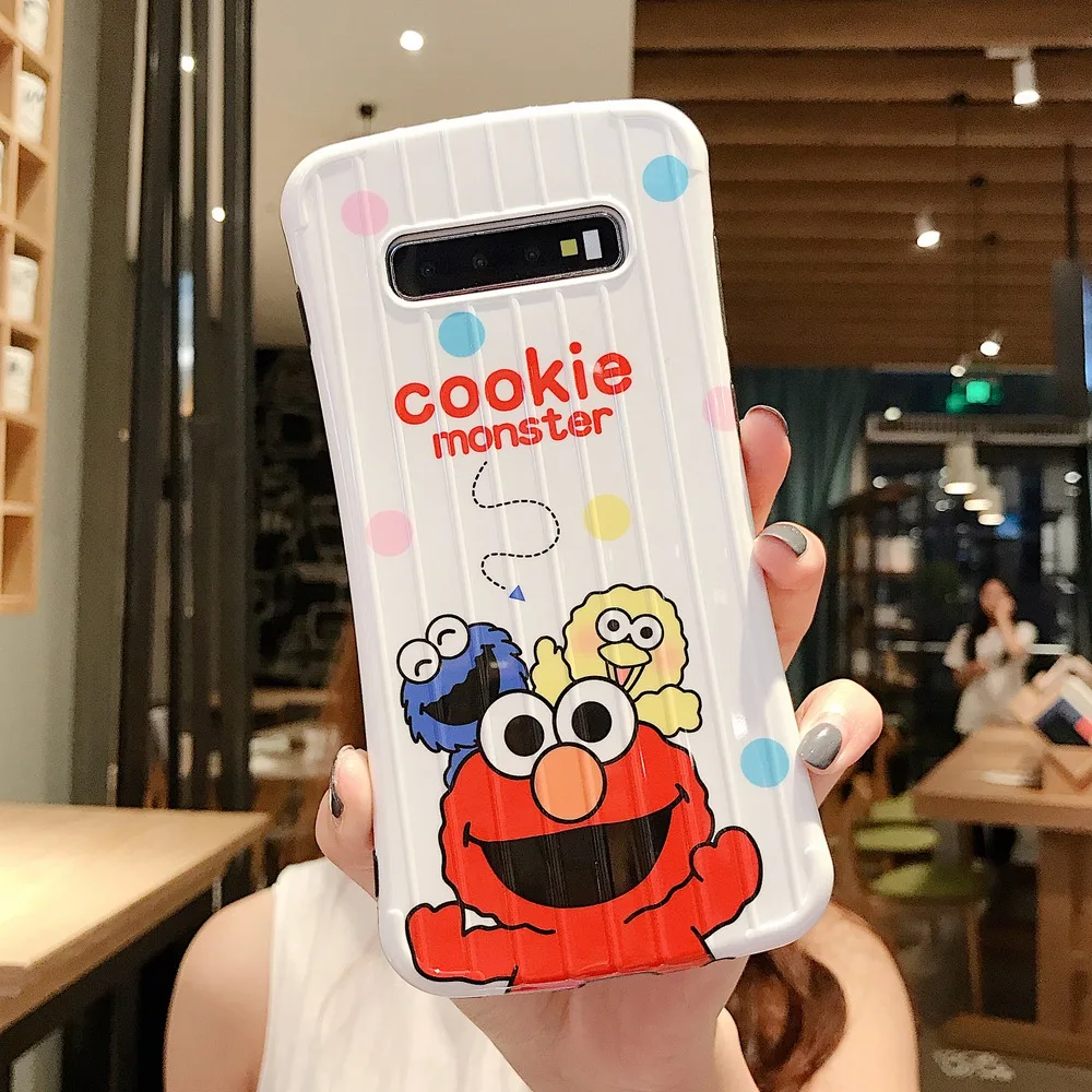 Cartoon Sesame Street Shockproof Case For Samsung Galaxy S10 Plus S8 S9 Fashion Luggage Design Cover Note 10 9 |