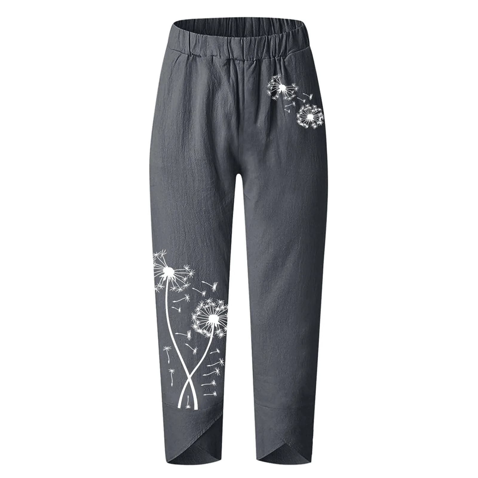 Для женщин из хлопка и льна с карманами повседневные штаны Цветочный принт