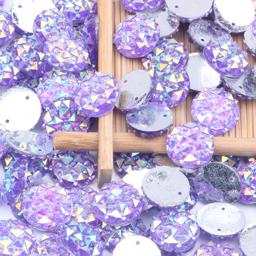 Стразы с плоской задней поверхностью из смолы 14 мм 100 шт. AB цвета 2 отверстиями