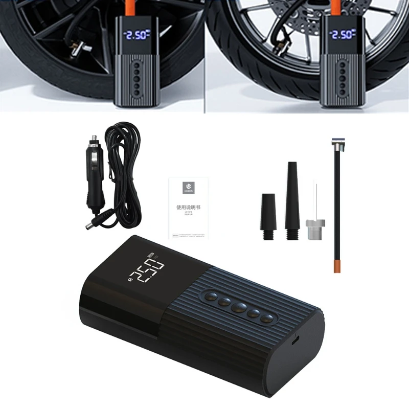 

Tire Inflator Portable Air Compressor for Car with Digital Pressure Gauge LED Light Mini Rechargeable Electric Air Pump T3EF