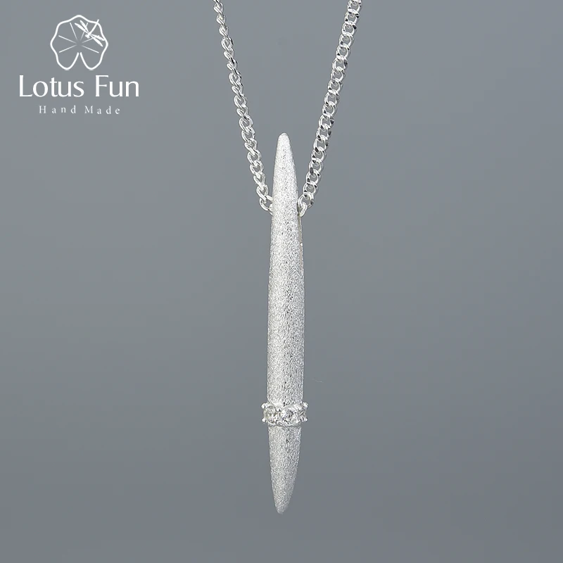 Lotus Fun реальные 925 пробы серебро ювелирных украшений минималистский Стиль Цепочки и ожерелья вертикальные иглы Форма кулон Цепочки и ожерелья для Для женщин
