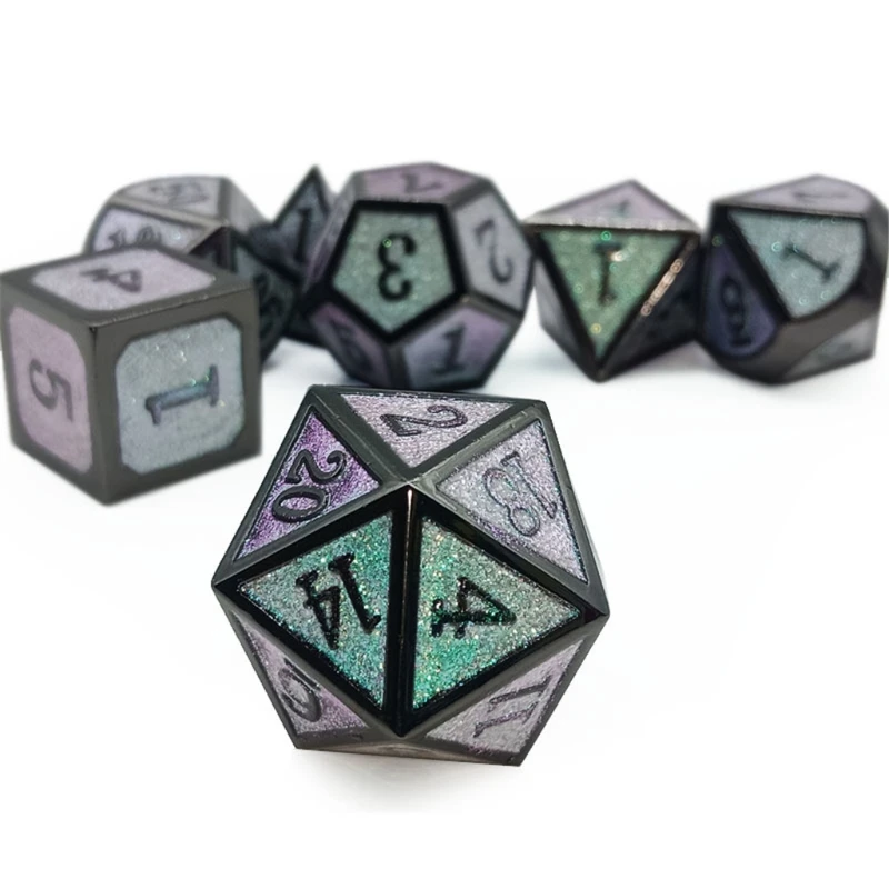 

New Metal Dice Set RPG Board Games D4 D6 D8 D10 D% D12 D20 Color Changing Dice from Different Angle