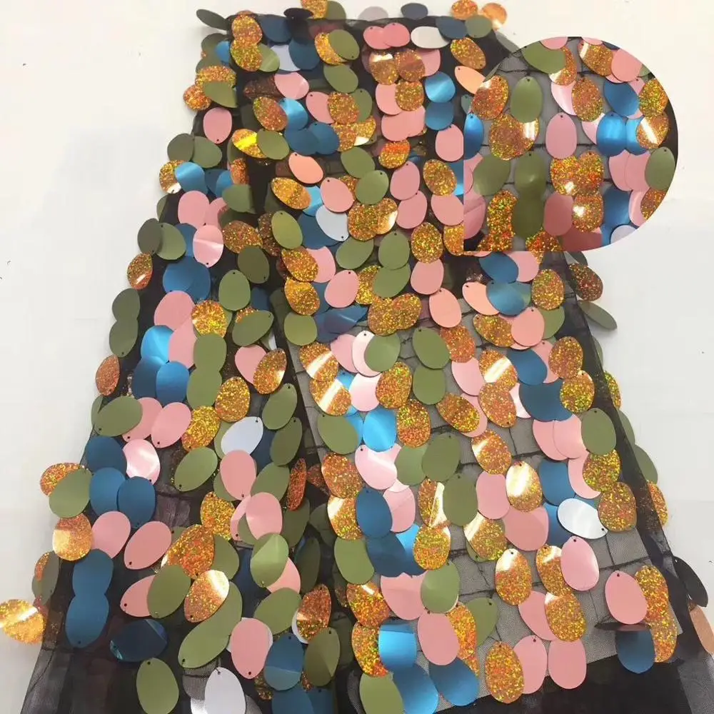 Зеленые бежевые африканские кружевные ткани с каплями воды блесток Французский