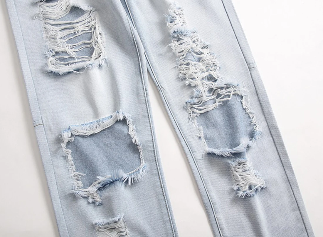 

Personality big hole trendy men's jeans white beggar jeans Men trousers Jeans for men
