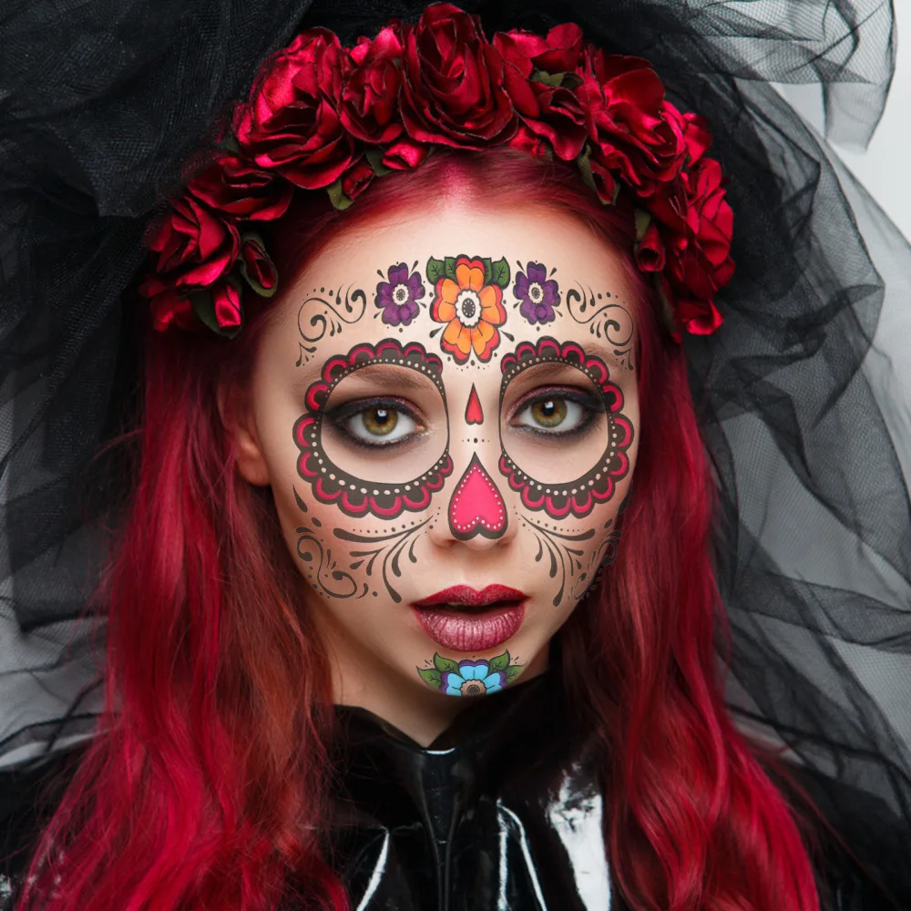 

8 Sheets Skeleton Face Sticker Waterproof Decals for Carnival