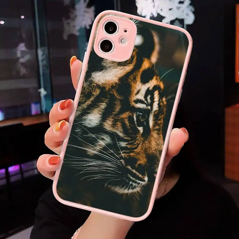

Phone Case For iPhone 12 11 Mini Pro XR XS Max 7 8 Plus X tiger Matte transparent Pink Cover