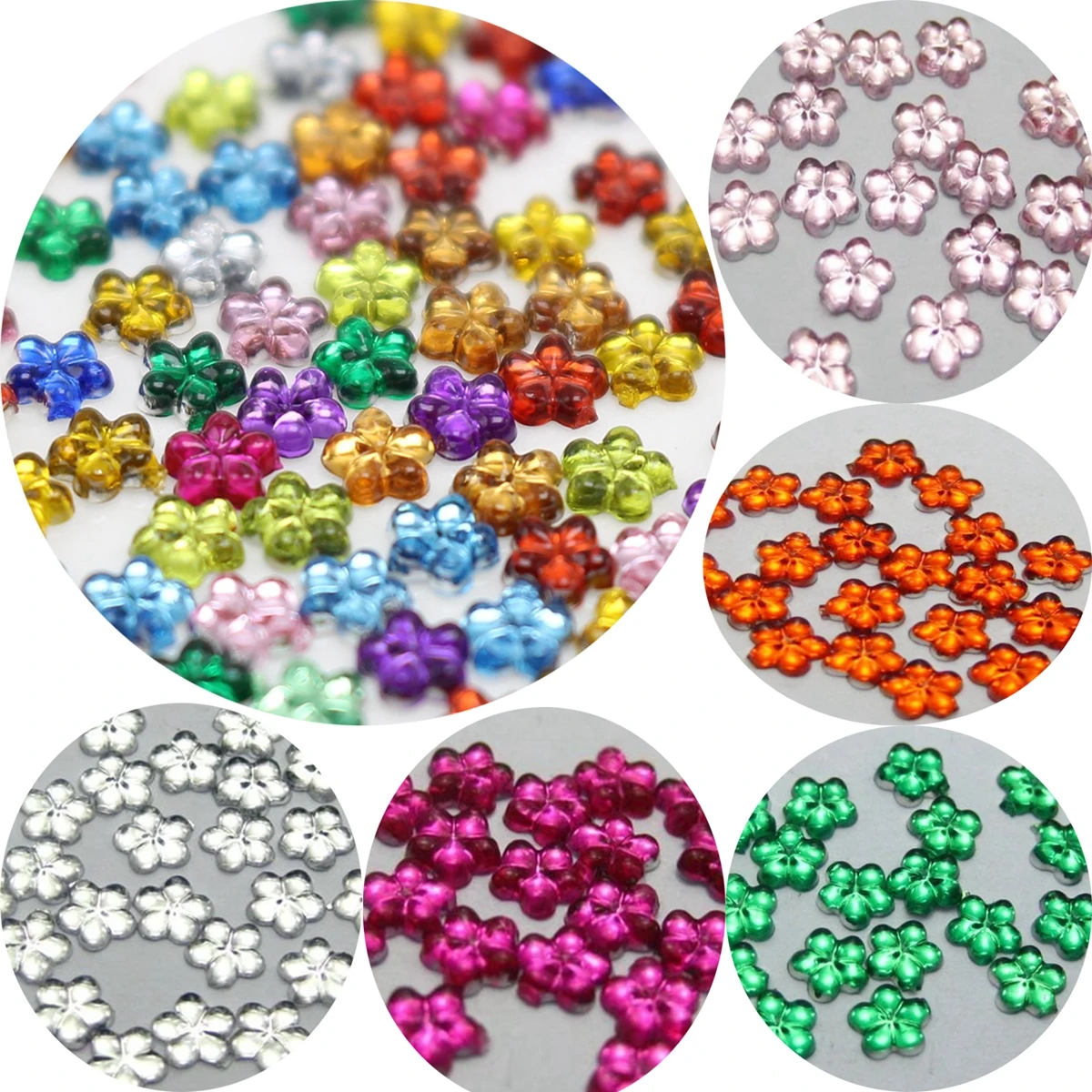 

1000 Acrylic Flatback Mini Flower Gems Rhinestones 4mm Pick Your Color