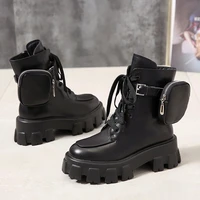 2020 new product pocket motorcycle boots women platform shoes lace up thick soled black military shoes woman