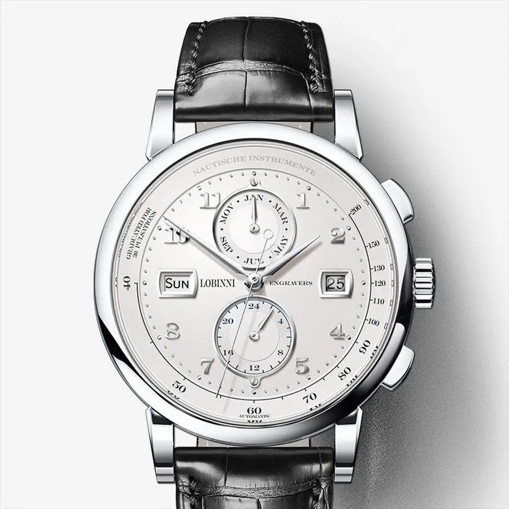 wrist watch p1 Мужские часы, мужские часы от лидирующего бренда, Роскошные Водонепроницаемые часы LOBINNI с кожаным ремешком, Мужские автоматические механические наручные часы, reloj hombre - Цвет: wrist watch p1