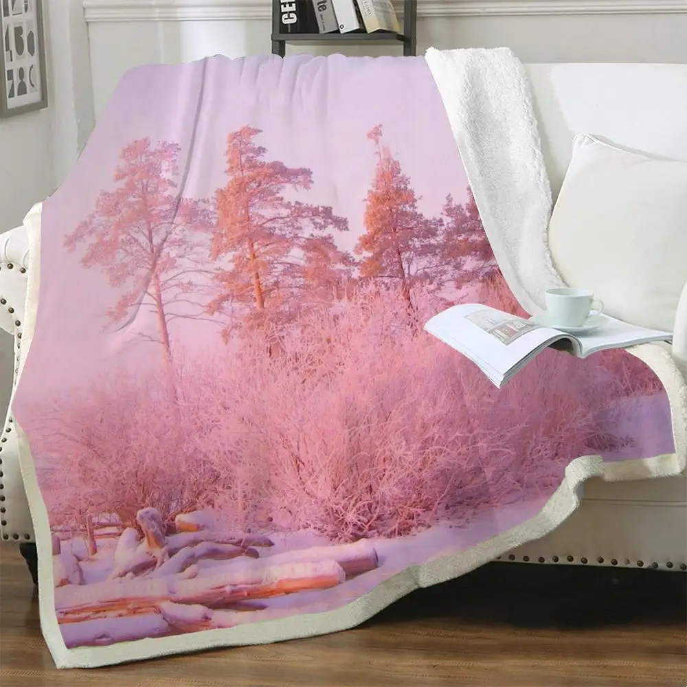 

NKNK Brank Landscape Blanket Forest Plush Throw Blanket Tree 3D Print Snow Thin Quilt Sherpa Blanket Fashion Vintage Rectangle