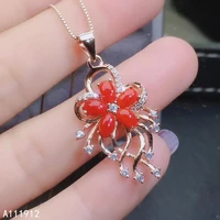 kjjeaxcmy fine jewelry natural red coral 925 sterling silver women pendant necklace chain support test popular