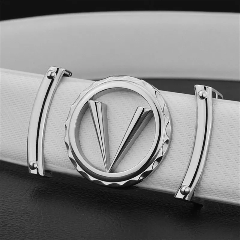 

New high quality alloy letter V luxury designer men's belt white leisure business authentic Fashion Black Belt