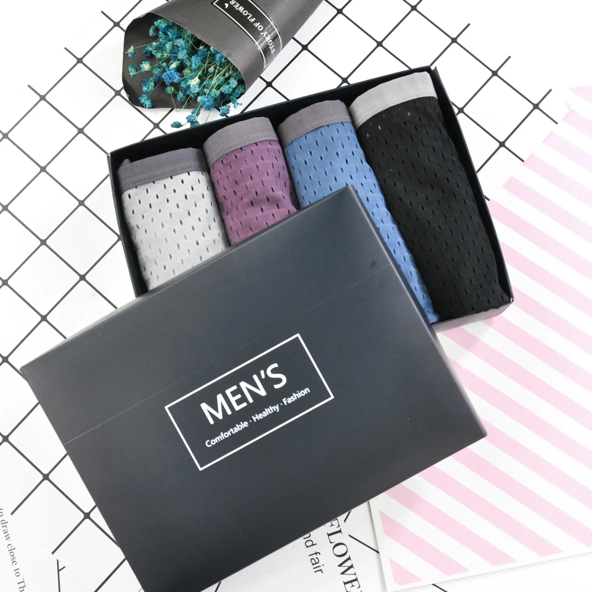 4 шт. упак. мужские трусы боксеры дышащие с отверстиями ультрамягкие Трусы