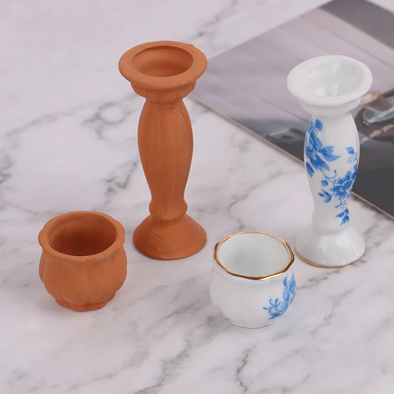 

1 set 1/12 Dollhouse Miniature Accessory Ceramic Roman Column Flowerpot Simulation Flower Pot Model Toys for Doll House Decor