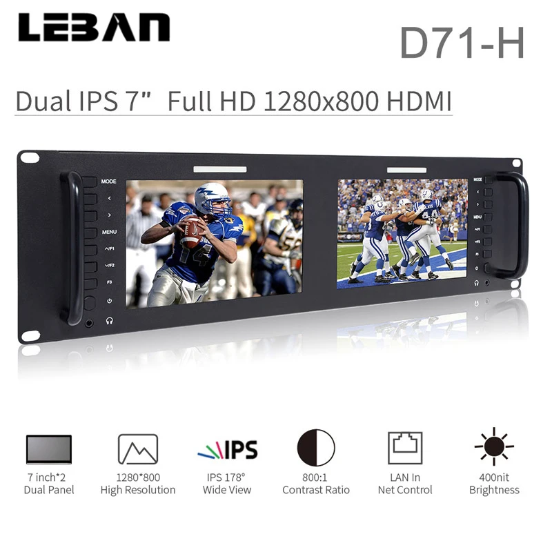 Feelworld D71 H двойной 7 дюймовый IPS 3RU 1280x800 HDMI ЖК монитор для крепления на стойку