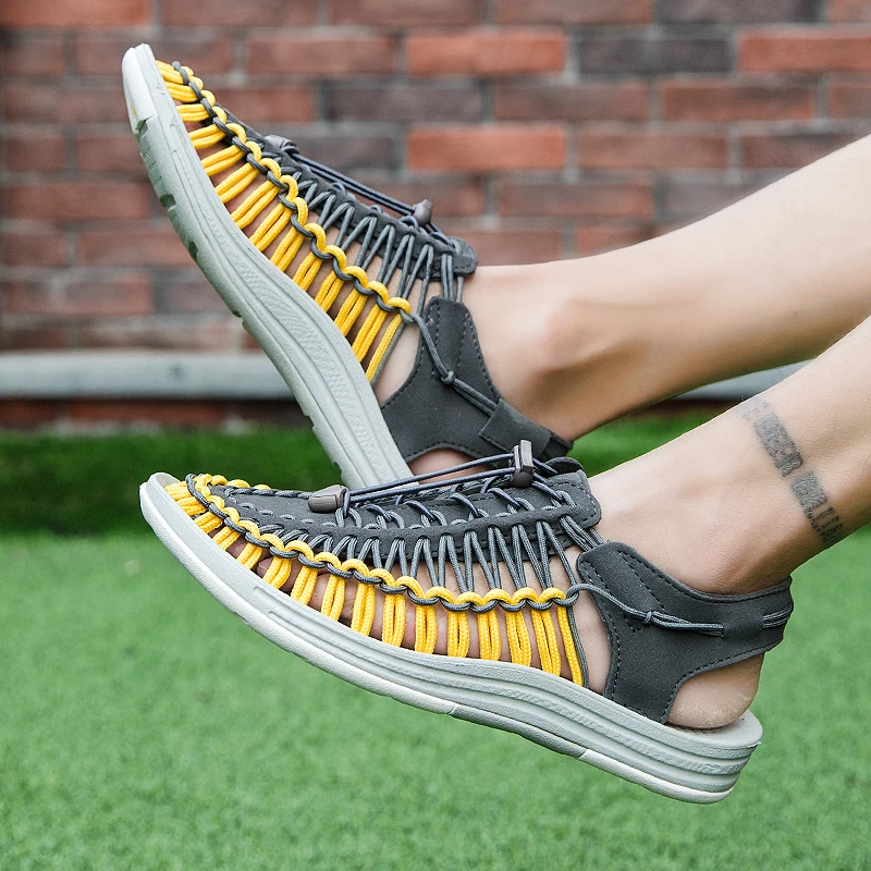 

Male Handmade Weave Beach Sandals Man Elastic Sandals Summer Men's Sandals Comfortable Men Casual Shoes Bohemia Sandals 38-48