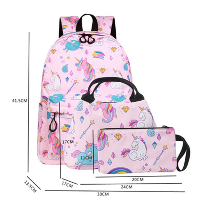 3pcs/set Primary School Bags for Kids Girls Backpack Children Fashion Cute Unicorn Cartoon Printing Backpacks Girl school kit