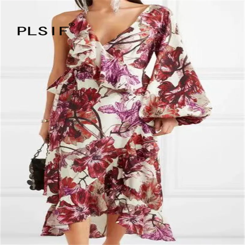 Цветочный принт глубоким v-образным вырезом мини-платье сексуальное