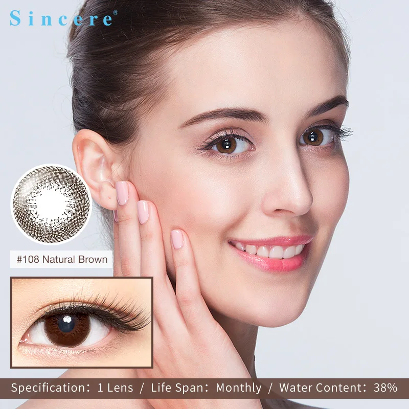

Sincere-vision Natural Brown Contact Lenses prescription With Diopters Month Throw Lenses Large Diameter Contact Lenses 1pcs/box