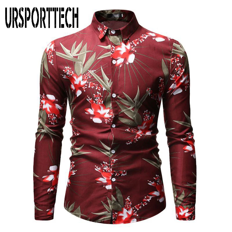 Рубашка мужская с длинным рукавом элегантная повседневная сорочка цветочным