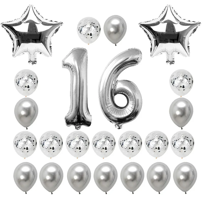 24pcs silver Сладкий 16 вечерние украшения розовый 38pcs с днем рождения шарики для День Рождения вечерние украшения для взрослых гирлянда к годовщине поставки декор - Цвет: 24pcs silver