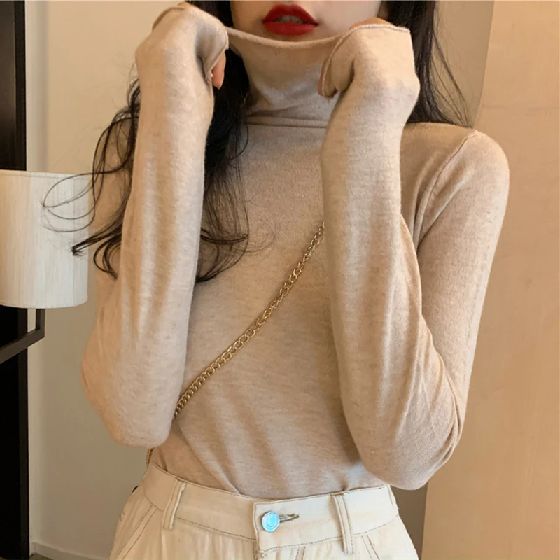 

Autumn Winter Women's Knitted turtleneck Sweater Causal Solid Slim Fit Wool Pullover Fashion Women's Sweater Tops 2021