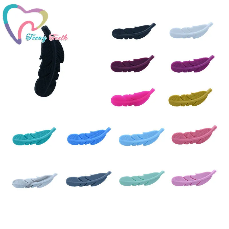 Teeny Teeth 50 PCS Silicone Feather Teether Baby Nursing Accessories DIY Necklace Baby Teething Gift BPA Free Silicone Pendants