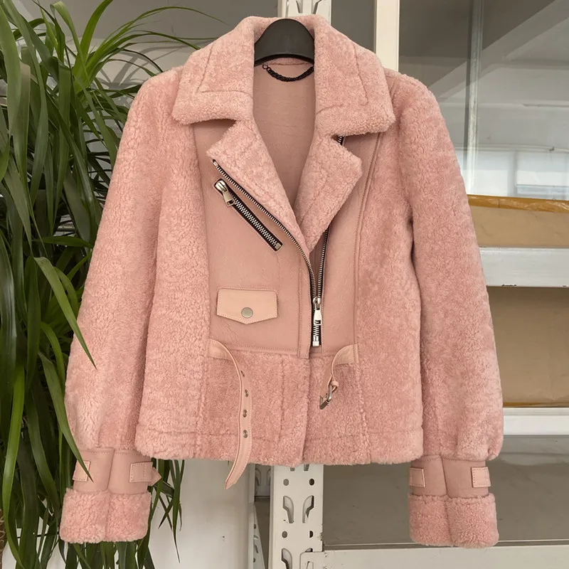 

Factory High Quality Good Price Women Shearling Jacket Ladies Lamb Fur Genuine Leather Jacket 100% Natural Fur Coat Winter Warm