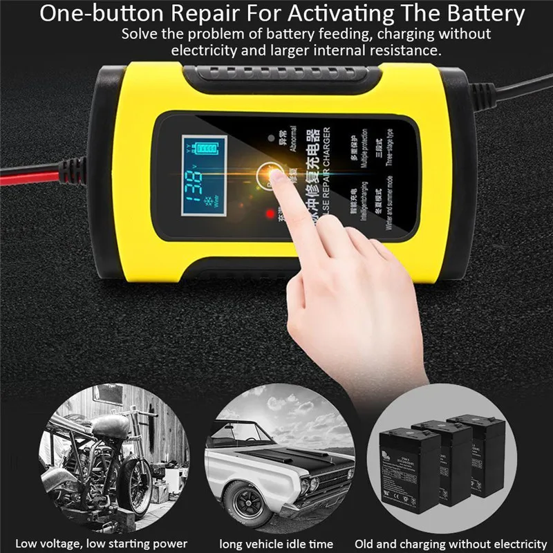 

EU/US/AU Plug Full Automatic Car Battery Charger Intelligent Fast Power Charging Digital LCD Display 110V to 220V To 12V 6A