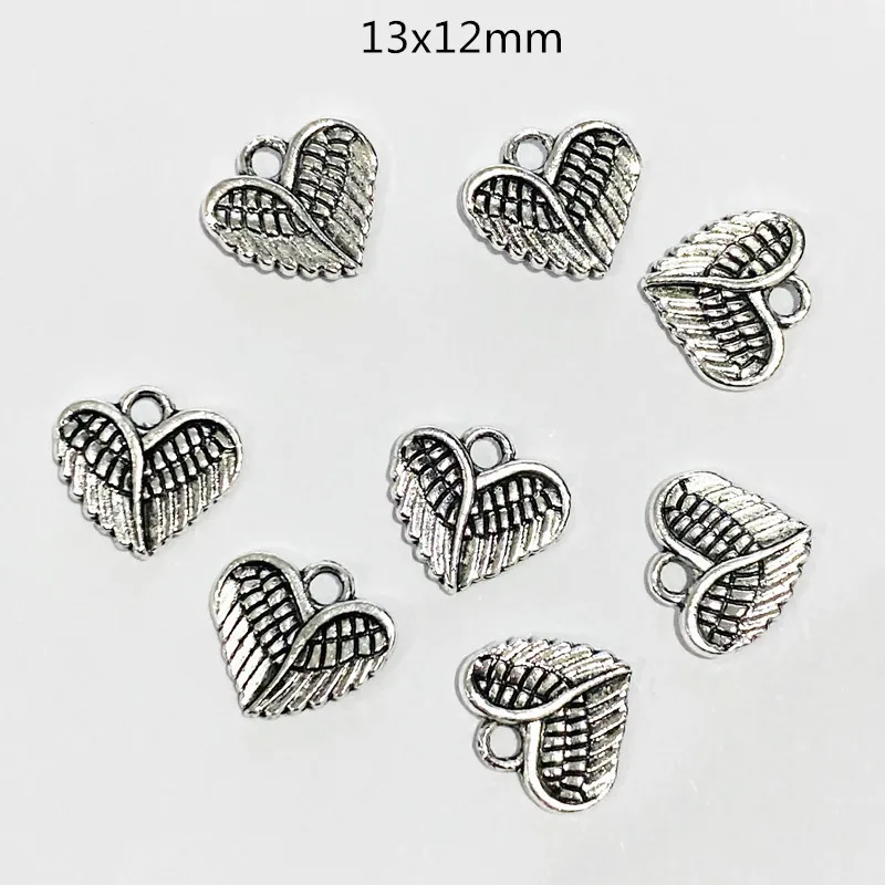 

30pcs/Lot 13x12mm Angel Wing Heart Charms Tibetan Silver Color Pendant For Making Fit DIY Jewelry Handmade Accessories