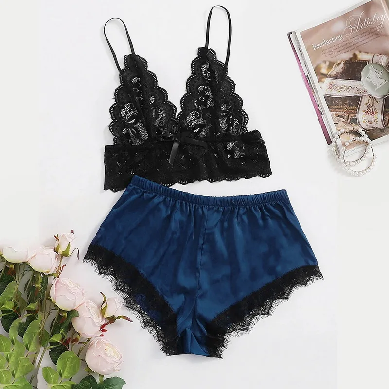 

Womens Sexy Satin Vintage Sleepwear Lingerie Lace V-Neck Camisole Sleepwear Pijamas Femmes Seamless Underwear Nightwear