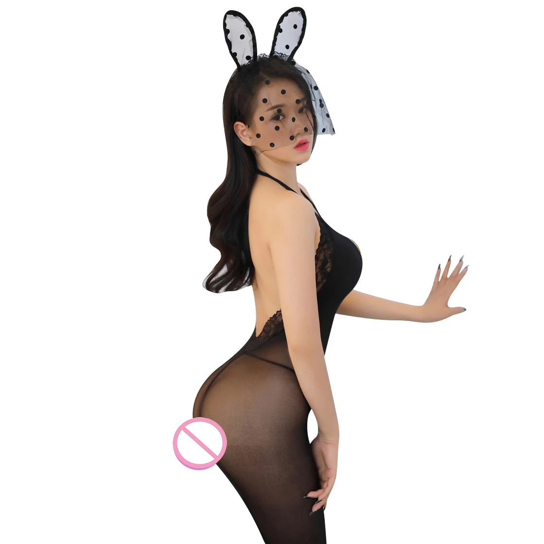 

Lace Hanging Neck Piece Silk Stockings Carved Sexy Uniform Temptation Bodysuit Women Lingerie See Through Bodystocking Jumpsuit