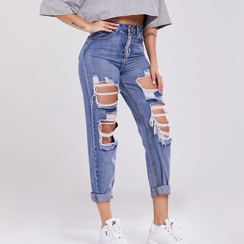 Оптовая продажа цена рваные джинсы для женщин уличная Штаны Push up эстетическое
