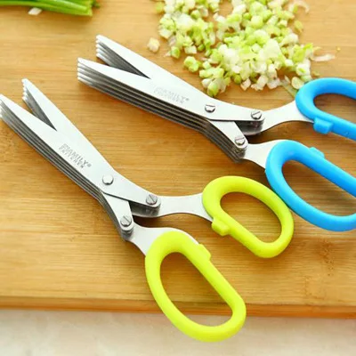 Multi-functional Stainless Steel 5 Layer Kitchen Scissors Pepper Shredded Chopped Scallion Cutter Laver Cut Cooking Tool | Инструменты