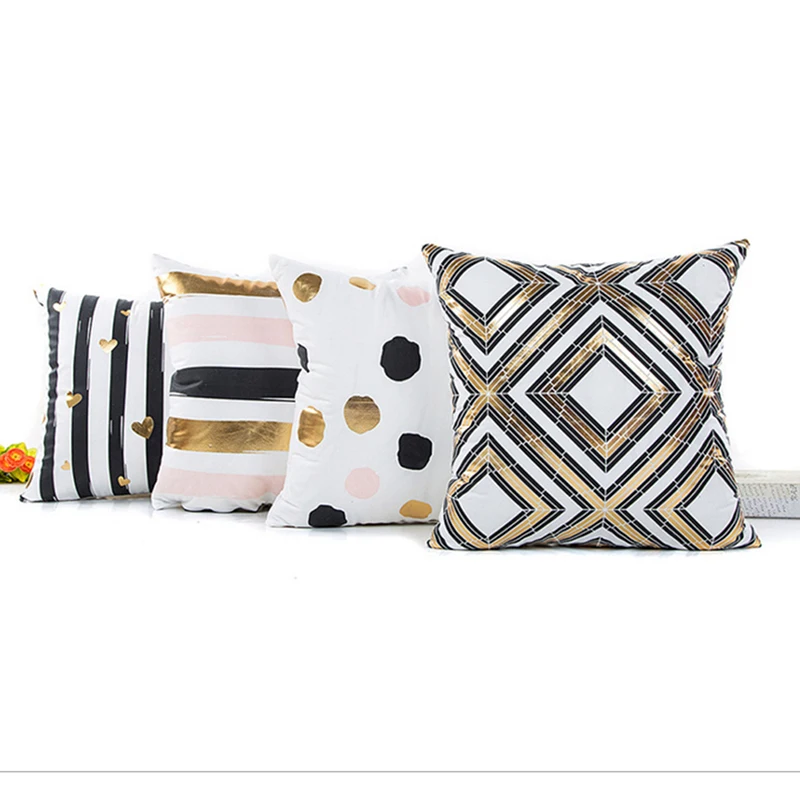 Чехол для подушки художественная полоса Геометрическая черно белая Золотая
