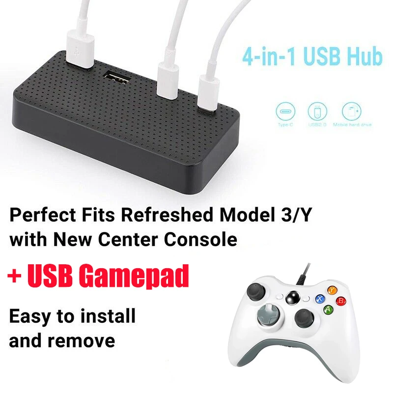 

Car Accessories USB Splitter Hub for 2021 Tesla Model3 / Y HUB Extender Charger + USB Gamepad Car PC Video Gamepad Joystick