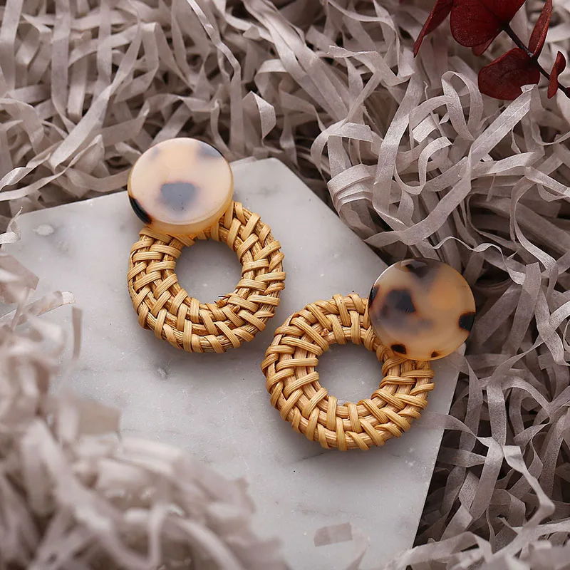 Модные геометрические Ротанговые связанные серьги ручной работы для женщин и