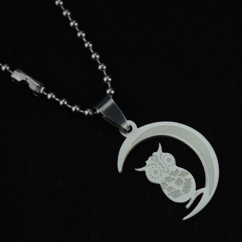 

Vintage Bohemia Stainless Steel Moon Owl Pendant Necklaces Clavicle Chains Charm Womens Animal Jewelry