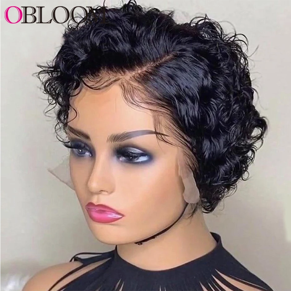 Curly Pixie Cut Wig Human Hair 13x4 Lace Front Human Hair Wigs Pre plucked Remy Brazilian Hair Wigs For Black Women Baby Hair