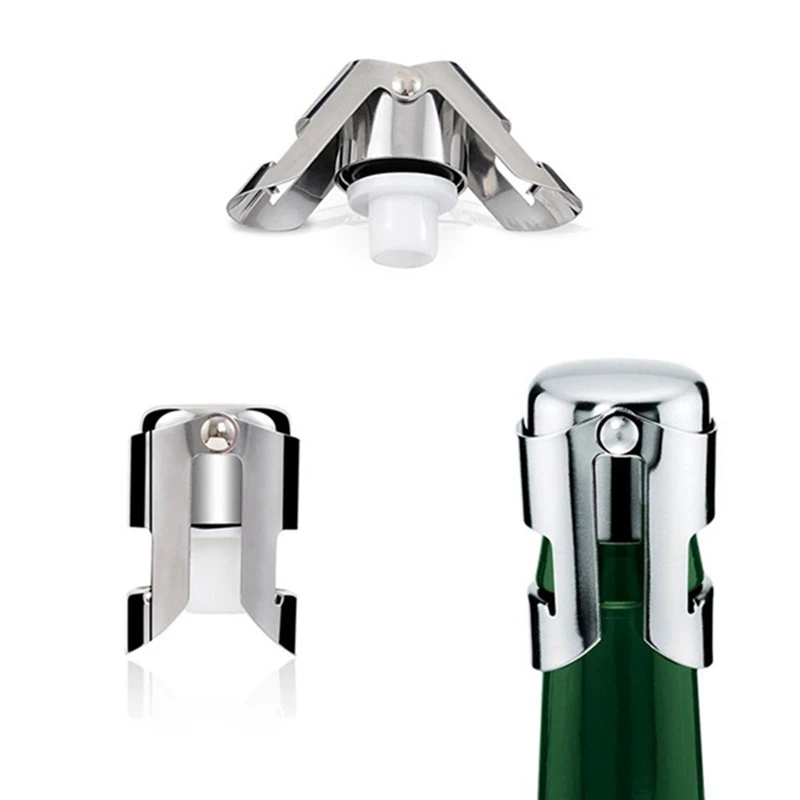 4 Pcs Champagne Stopper with Long Sealing Plug Stainless Steel Silver Bottle | Bar Tools